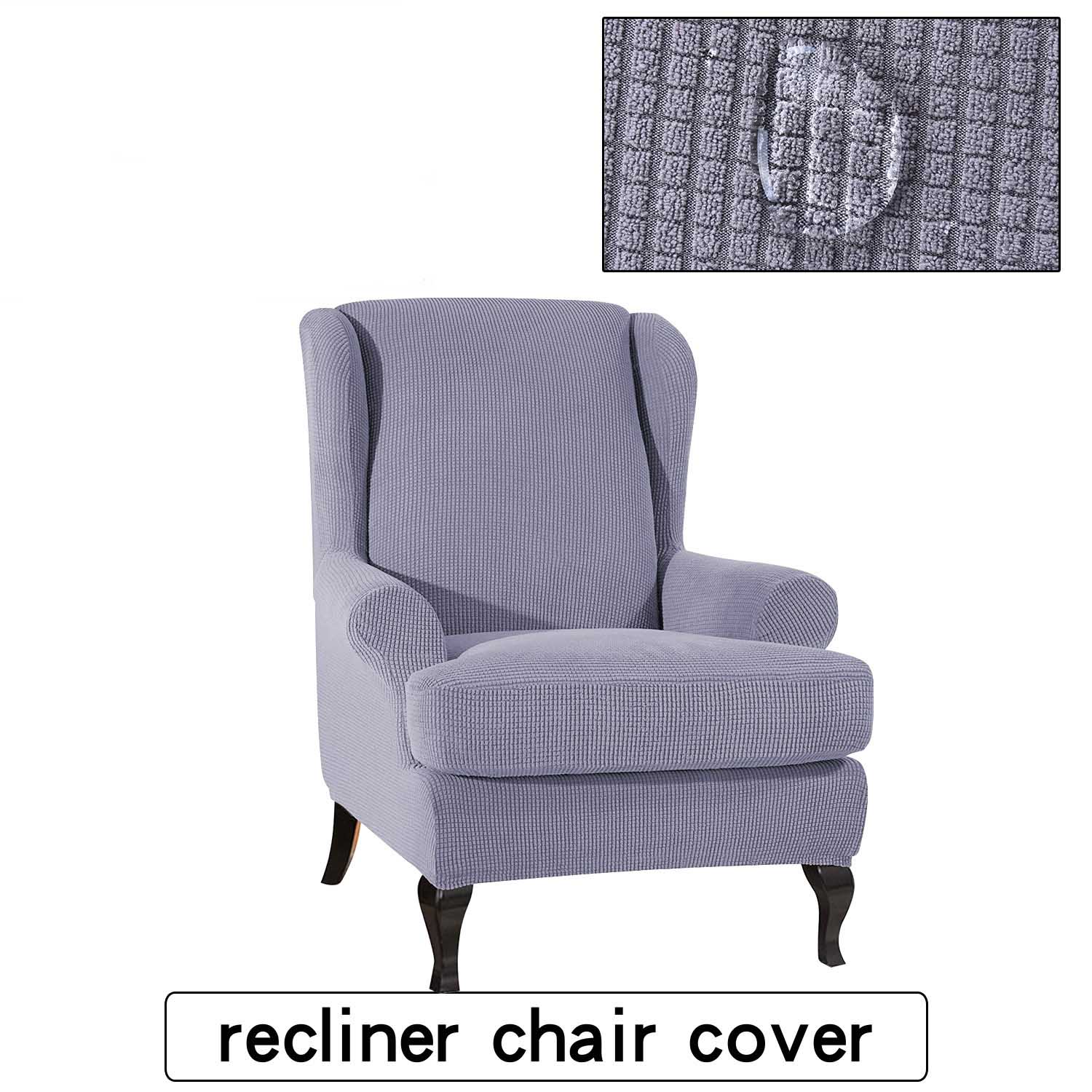 Vattentät all-inclusive elastisk fåtölj wingback soffa rygg stolsöverdrag fritidspall överdrag rutiga ränder skydd överdrag: Ljusgrå