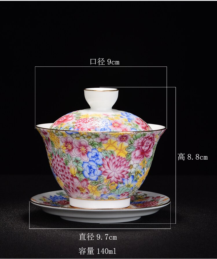 Gaiwan Teacup Jingdezhen Ceramic Tea Set Stewed Flower Sancai Cup Hand-painted Pastel Wanhua Tea Bowl Gaiwan kung fu tea set