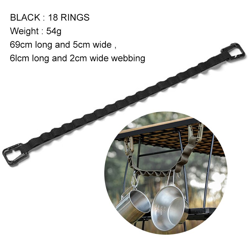 2/5m Outdoor Lanyard Adjustable Tent Rope Multifunction Garden Storage Strap Clothesline Supplies Tent Pegs Canopy Hanging Cord: Black 18 Ring