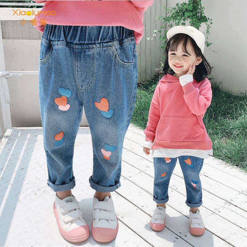 Enfant en bas âge fille denim bébé fille jean automne jean pour enfants filles motif coeur imprimé enfants denim vêtements