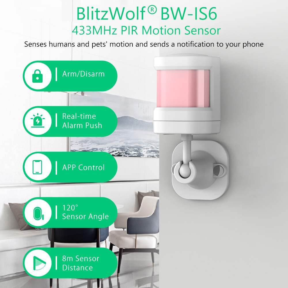 Blitzwolf BW-IS6 433 Mhz Smart Home Alarm Draadloze Arm Ontwapenen Real-Time Alarm Push App Afstandsbediening Pir Motion sensor Detector