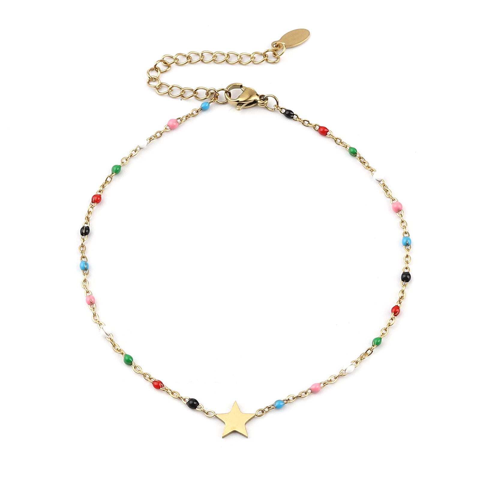 1 PC Stainless Steel Anklet Star Gold Color Enamel Multicolor On Foot Ankle Bracelets Women Men Leg Link Chain Jewelry 23cm: multicolor