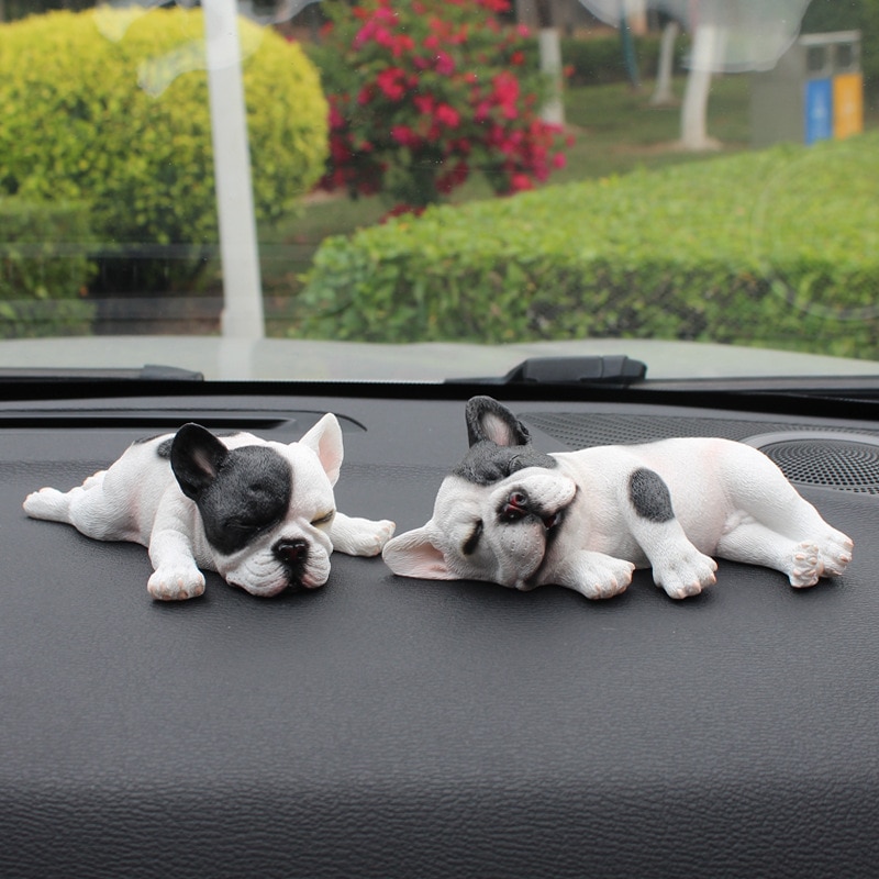 Bil ornamenter sovende fransk bulldog bil dekoration sød simulering hund cmodel bil interiør tilbehør coche