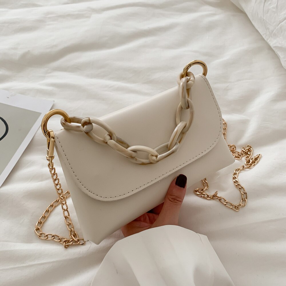 Kettingen kleine dames clutch portemonnees tote handtassen pu leren dames hoes schouder messenger crossbody tassen: Wit