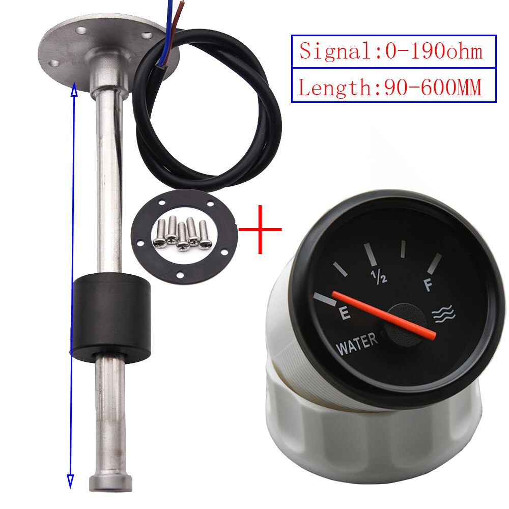 90-600MM Water Level Sensor + 52mm Water Level Gauge Float Switch Stainless Steel Fuel Water Level Meter Controller Sensor Boat