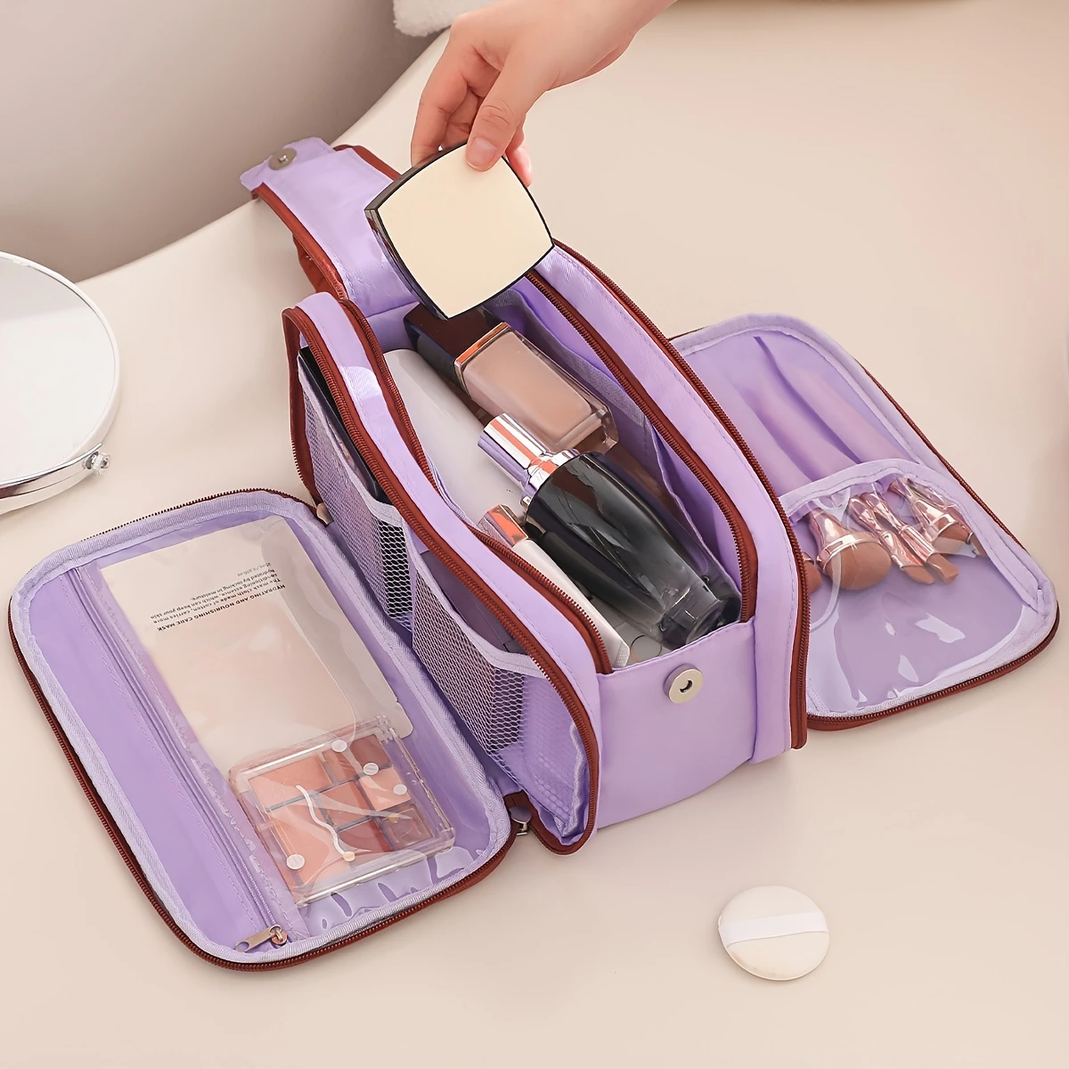 Makeup Bag With High-end Contrast Color Hand-held Makeup Bag Large Capacity Oxford Cloth Toiletry Bag Cosmetic Toiletry Bag