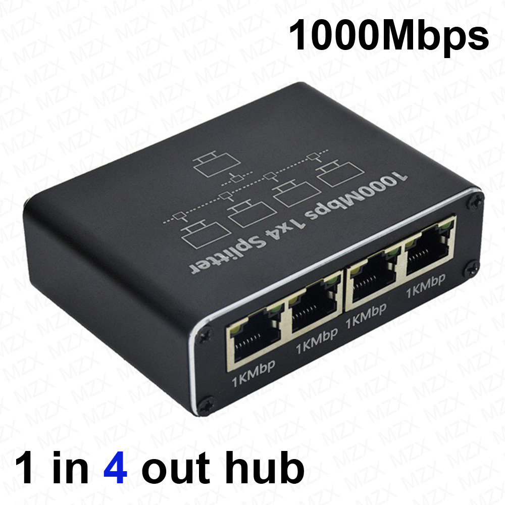MZX 1-w-4-wyjściowy 1000M gigabitowy koncentrator sieciowy Przełącznik RJ45 Ethernet rozdzielacz Złącze 1000Mbps adapter PC Komputer Kot 6 7 8 Kabel: czarny
