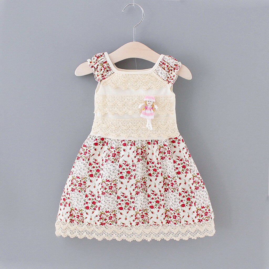 Peuter Kids Baby Meisjes Bloem Kant Ruche Prinses Jurk Broche Outfits Baby Meisje Kleding Disfraz Bebes #50: Rood / XL