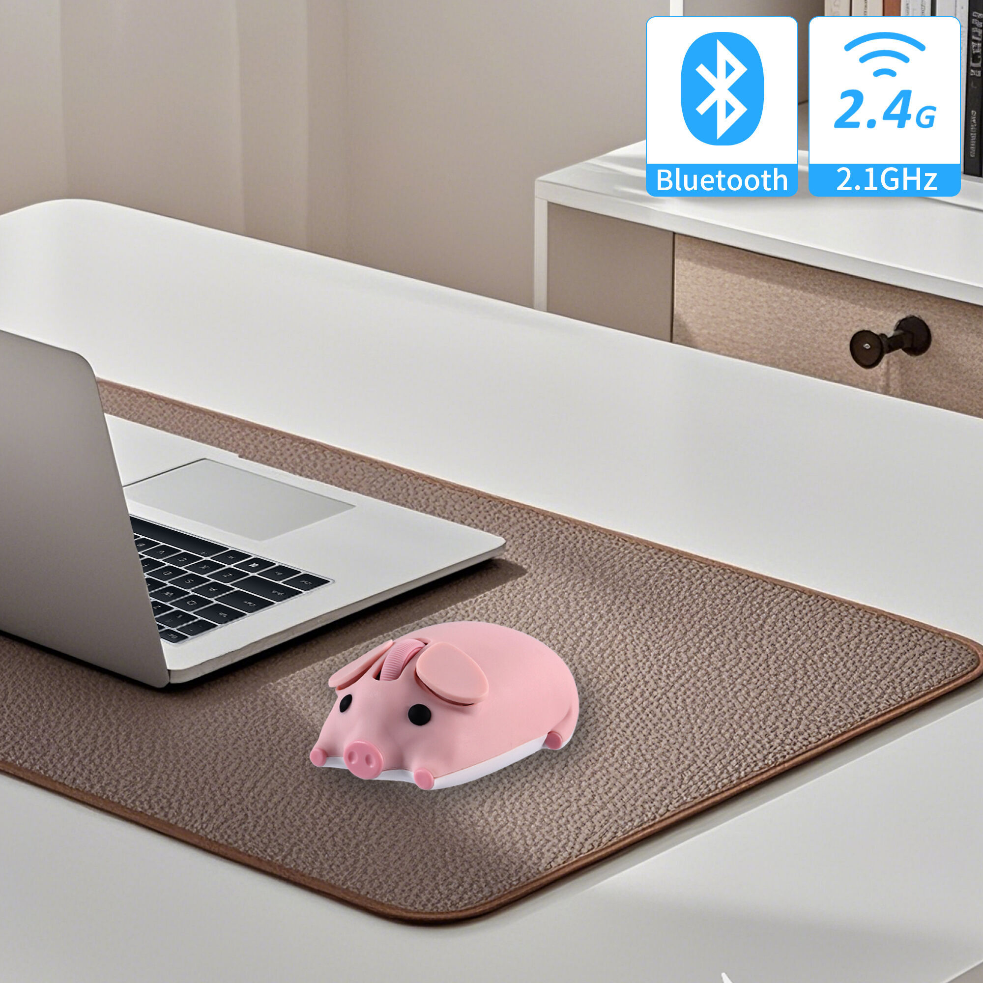 Dessin animé cochon souris d'ordinateur double 2.4G + Bluetooth mignon ergonomique souris optique jeu ordinateur portable PC universel pour fille