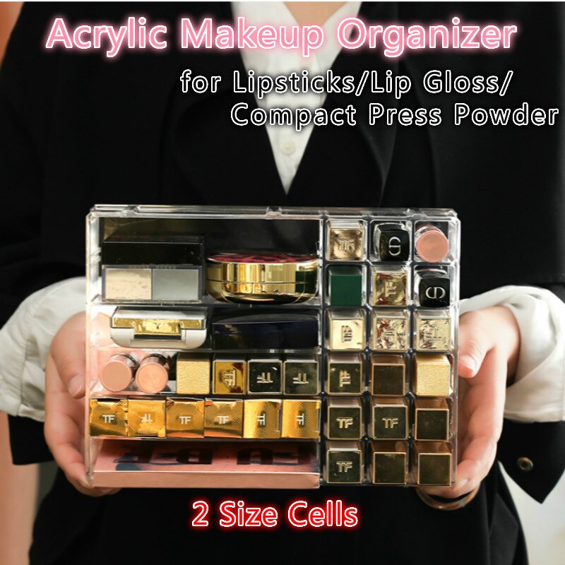 Stående akryl læbestift organizer 24 gitter makeup beholder neglelak opbevaring rack lipgloss display rack kosmetik holder