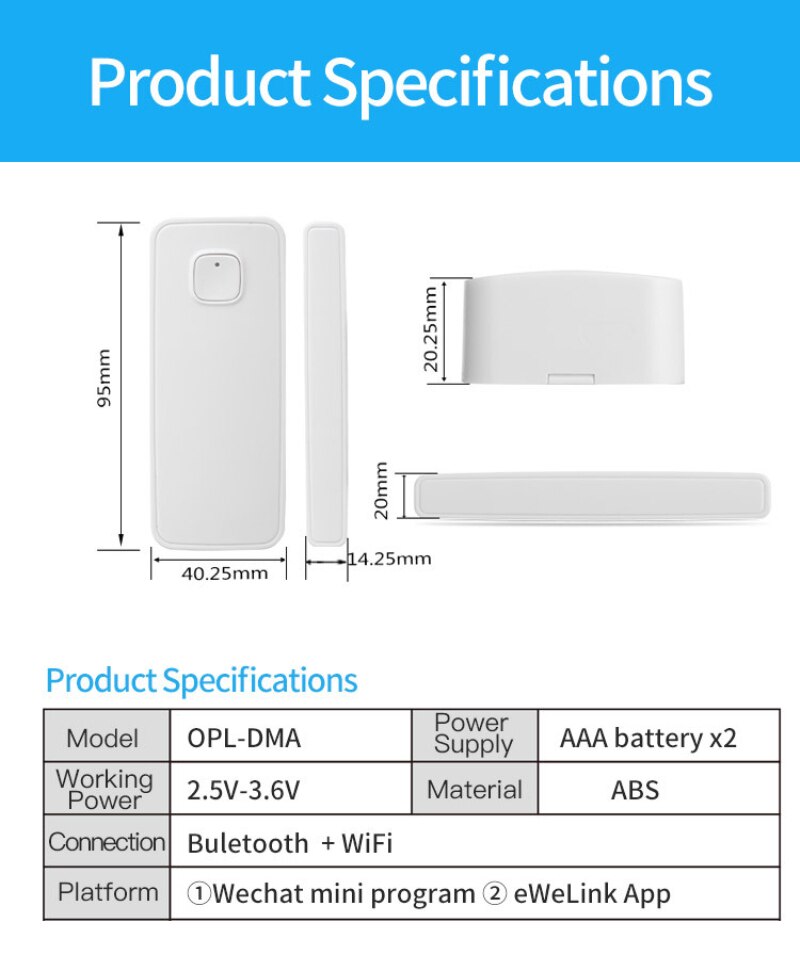 Smart Life WiFi Door Sensor Window Door Open/Closed Detectors Wifi Home Alarm Compatible With Alexa Google Home eWeLink APP