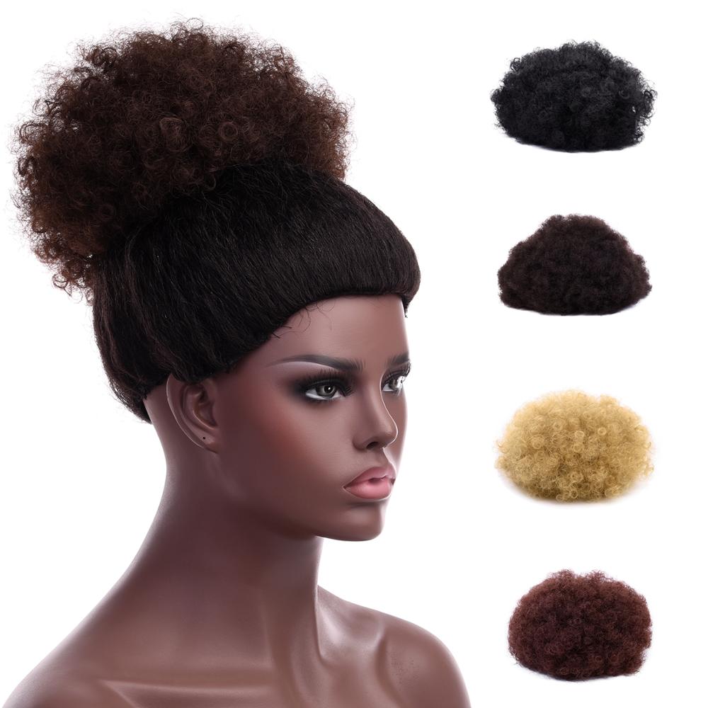 Silike syntetisk kort afro puf hår knold høj temperatur snøre hestehale klip i hår forlængelse kinky puf hår knold