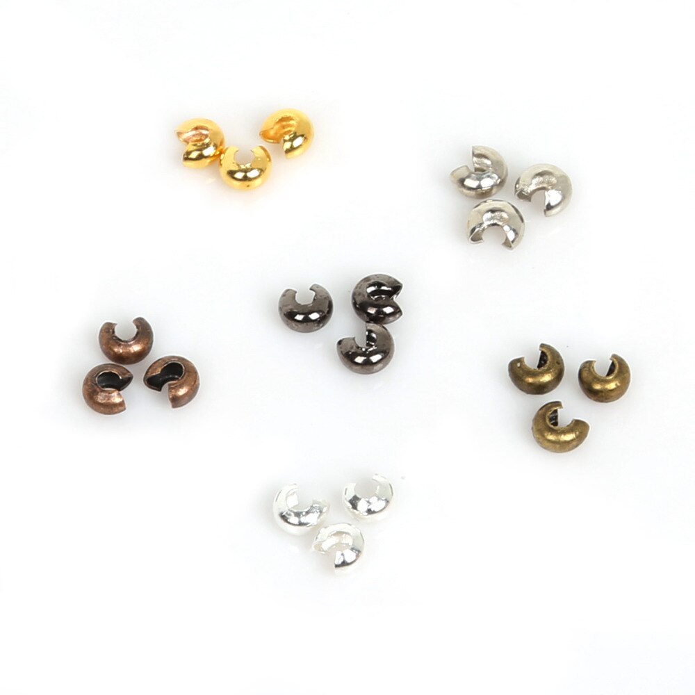 100Pcs/lot 3mm Silver/Gold/Gunmetal/Rhodium/Bronze/Copper Plated Alloy Crimp Beads Round Covers For DIY Jewelry Finding