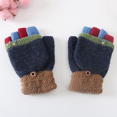 Winter kinderen warme handschoenen pentagram sticker 5-10-jaar-oude leerlingen flip kleur schrijven half- vinger handschoenen