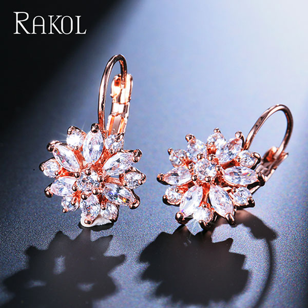 ZAKOL Fashion Rose Gold Color Flower Hoop Earrings dla kobiet CZ Crystal Zircon Earring Brincos: W kolorze różowego złota