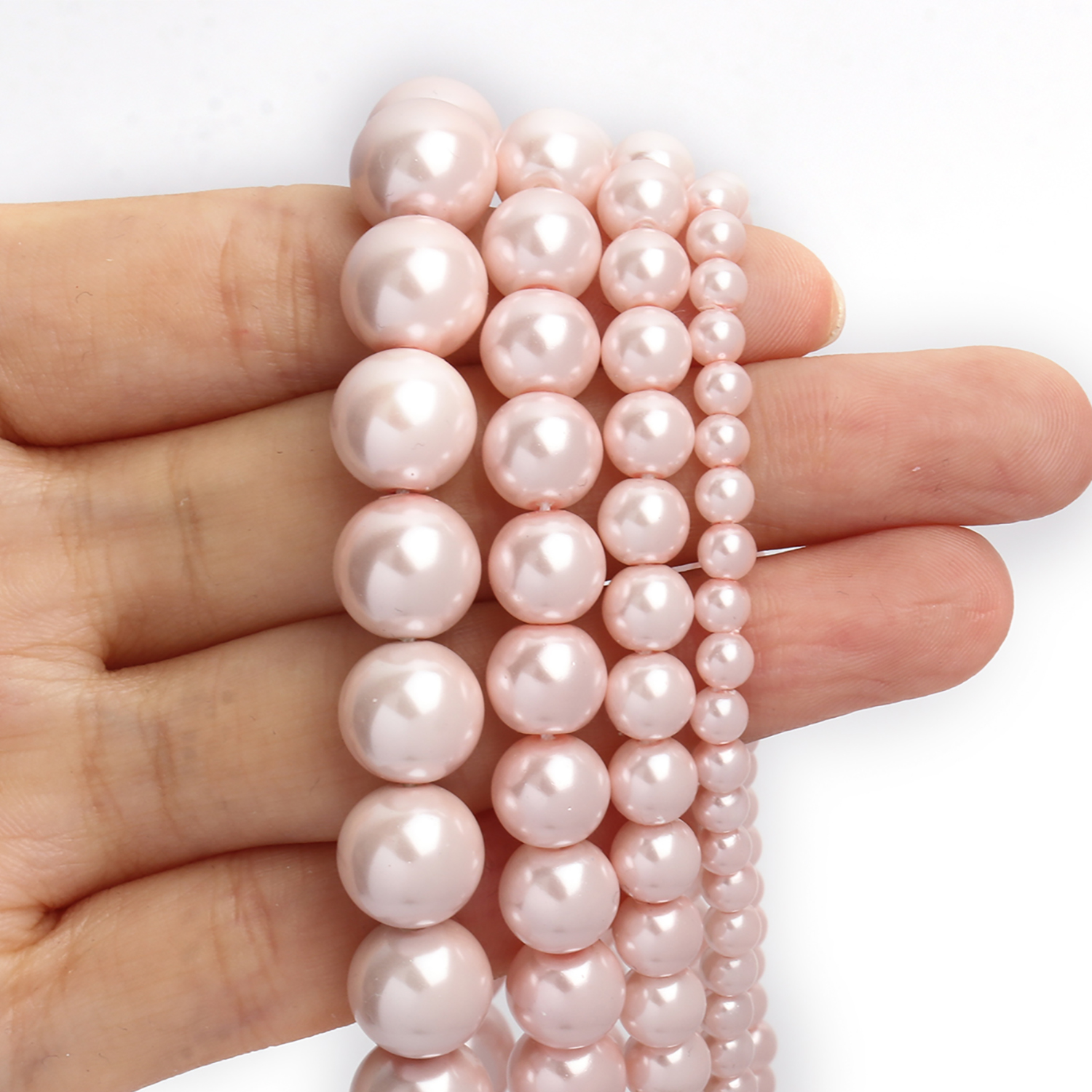 de cuentas de perlas de imitación de vidrio, cuentas espaciadoras de color rosa claro para fabricación de joyería, accesorios de pulsera Diy 4 6 8 10mm: Blanco / 4 mm