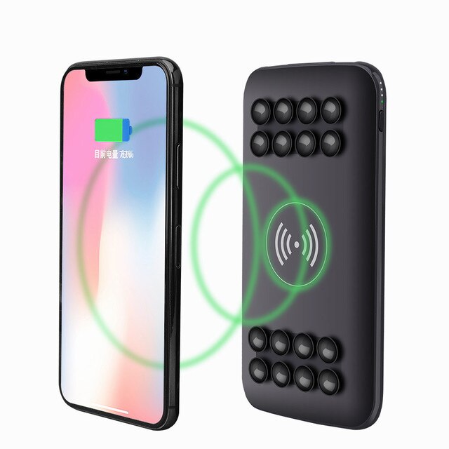 Zuignap Draadloze Powerbank 10000Mah Draagbare Powerbank Voor Iphone, Xiaomi Dual Usb-poorten Draadloze Oplader Power Ba