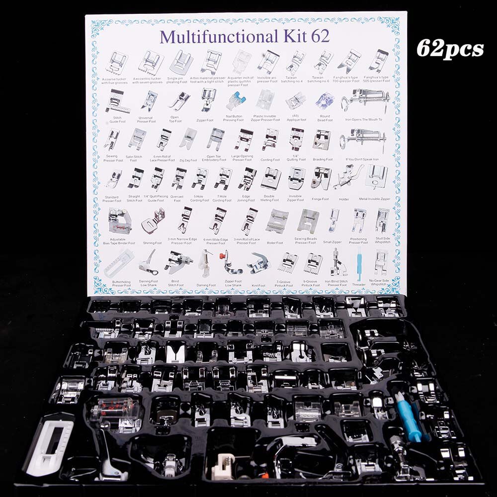 16/32/35/42/45/52/62 Brother Singer Janome Darning Sewing Machine Presser Foot Feet Domestic Braiding Blind Stitch Accessories: Press foot 62pcs