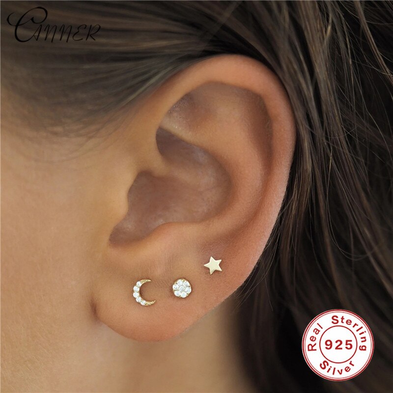 CANNER-pendientes de circonia de cristal para mujer, aretes pequeños de círculo redondo de Plata de Ley 925, joyería para mujer, aretes