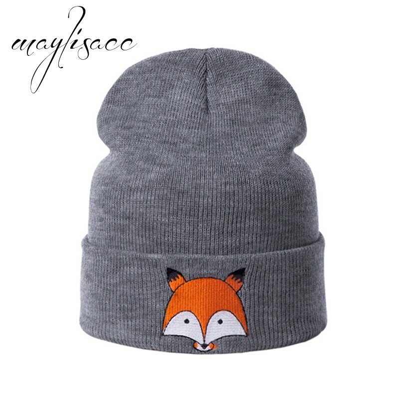 Maylisacc 8 Colors Autumn Winter Warm Kintted Thickened Cap Fox for Girls Boys Skullies Beanies Cap Outdoor Sport Cap: Dark Grey