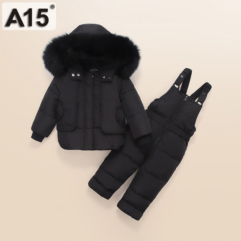 A15 unisex peuter jongens winterjas dons afneembare muts set broek kinderen kinderkleding meisjes babyjassen maat 12m 2 3 jaar: K38-  x -901 zwart / 12m