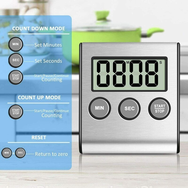 2 Pack Stainless Steel Digital Kitchen Baking Timer Countdown Timer & Minute Timer Ultra-Large Alarm Sound: Default Title