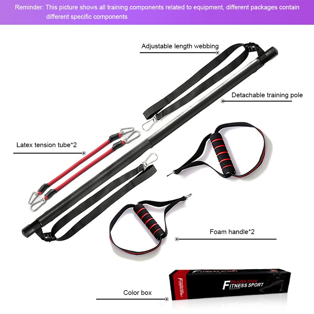 Equipo mejorado de barra de Pilates/Yoga/entrenamiento, con línea de Hipsline ajustable, estiramiento muscular, EVA, antideslizante, banda de resistencia de alta elasticidad