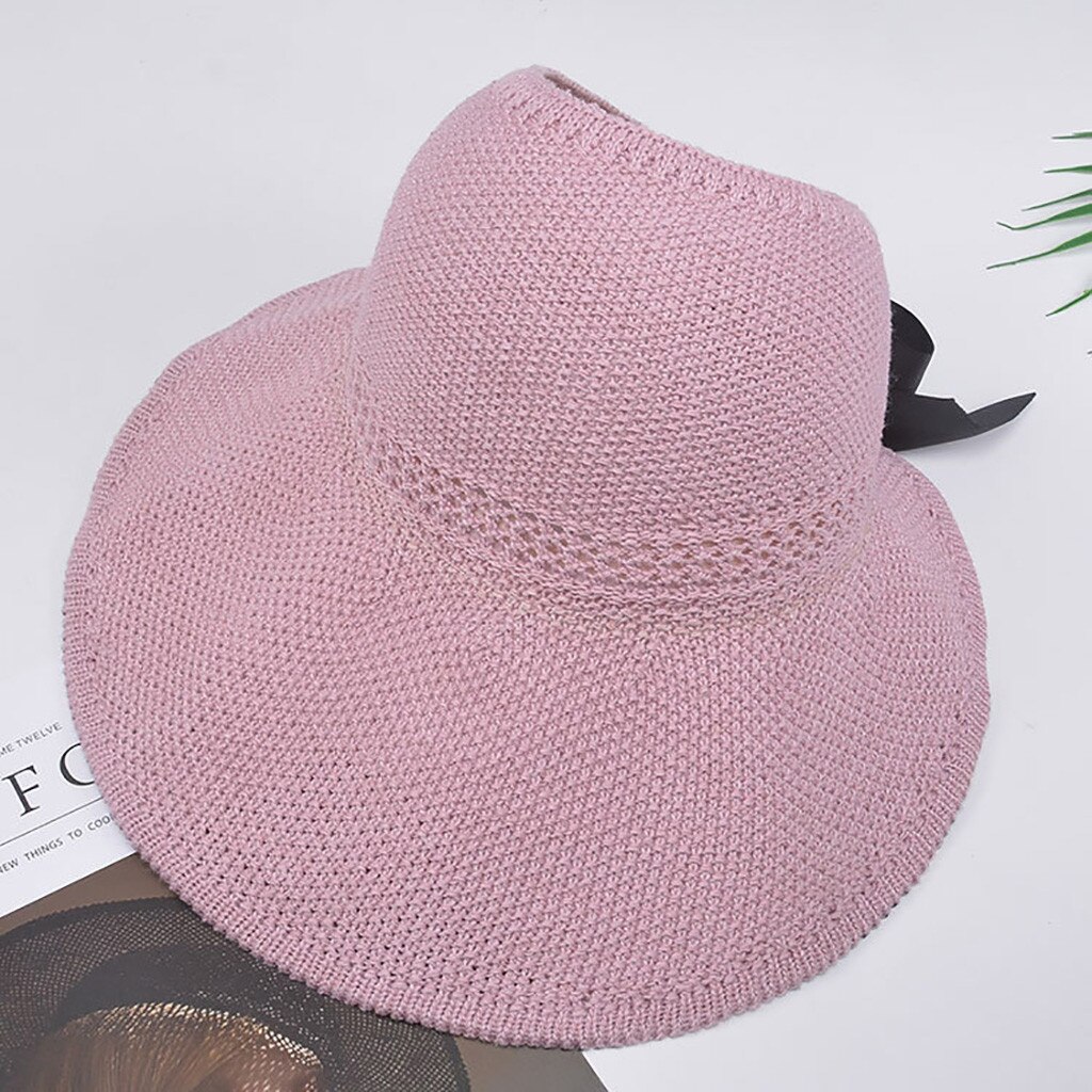 Chapeaux de soleil pour les femmes chapeau d'été chapeau de paille visière décontracté large bord disquette pliable solide été soleil plage chapeau T424: PK