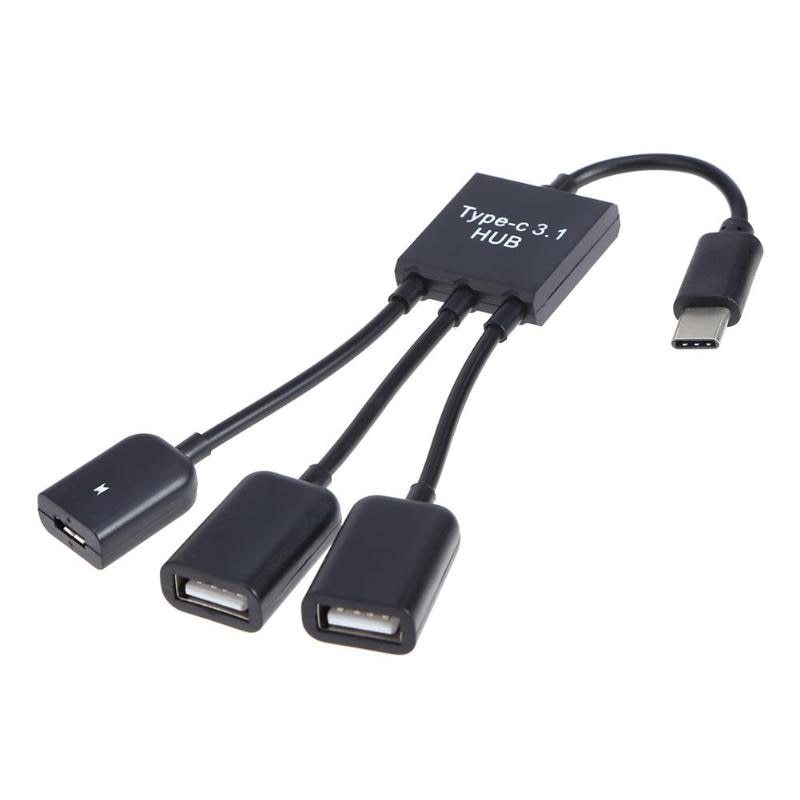 Hoge Snelheid Opladen 3-In-1 Type-C 3.1 Hub Usb Type-C Om dual 2 Poort USB2.0 Hub + Micro Usb Otg Kabel Adapter
