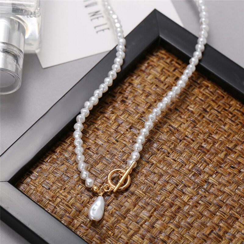 Punk Gold Multilayered Chain Baroque Pearl Necklace For Women Coin Crystal Pendant Necklace Trend Jewelry: CS53117