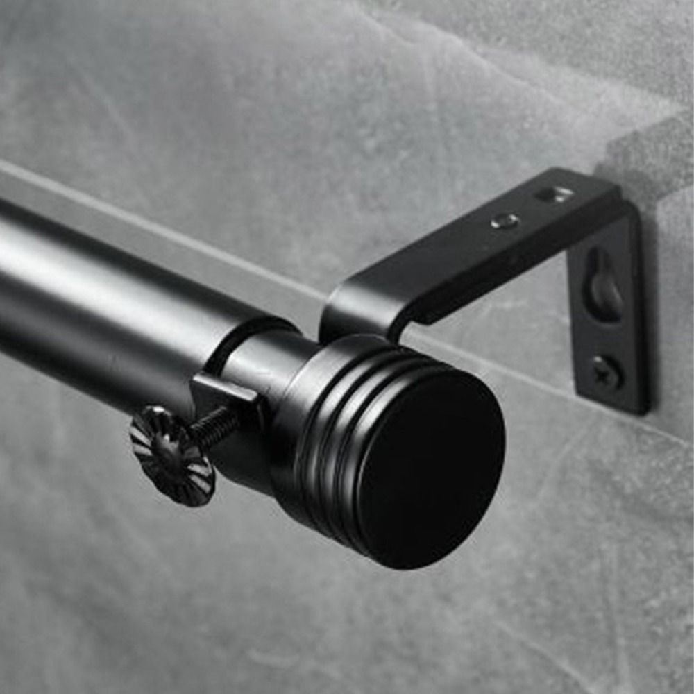 Stable Adjustable Curtain Rod Set Thread Thicken Curtain Rail Carbon Steel Black Drapery Curtain Telescopic Rod Cafe