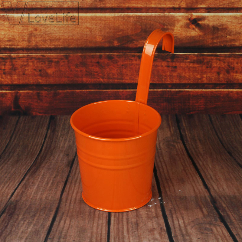 Macetas colgantes de pared para jardín y balcón, cubo de Metal, soporte para flores, 10 colores: Orange / 5pcs