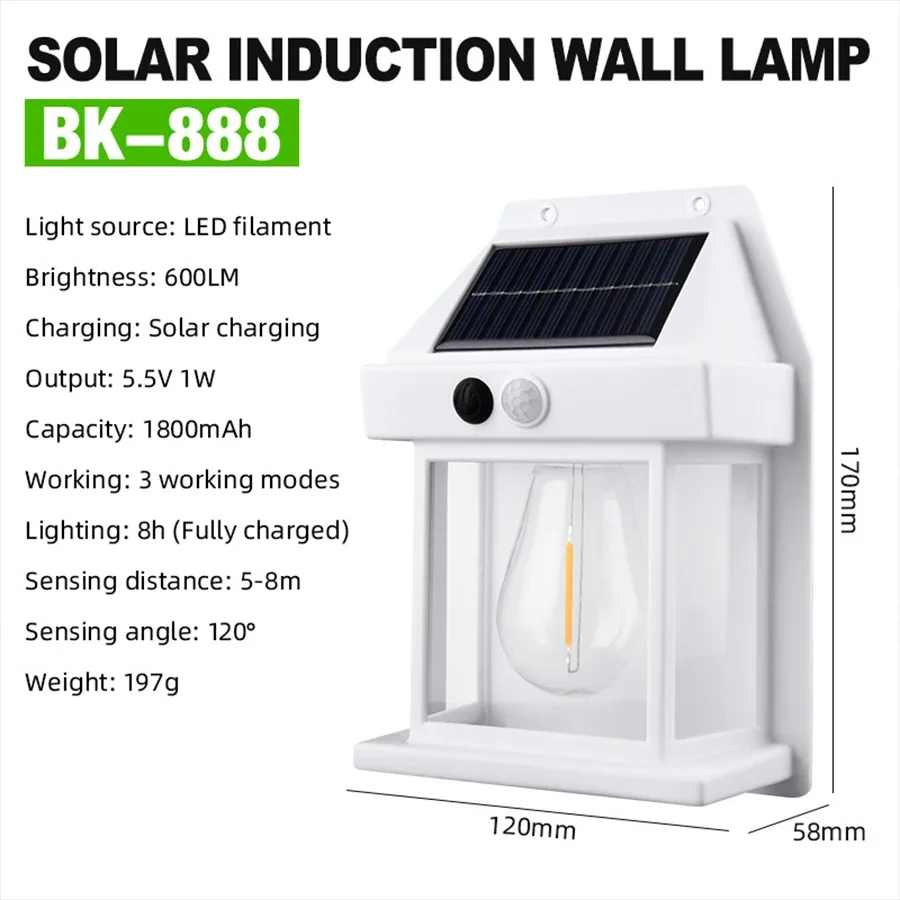 LED Solar Light Waterproof Outdoor Courtyard Lighting Wall Lamp Human Body Induction Tungsten Filament Lamp Lighting Street Lamp: Clear / Warm White