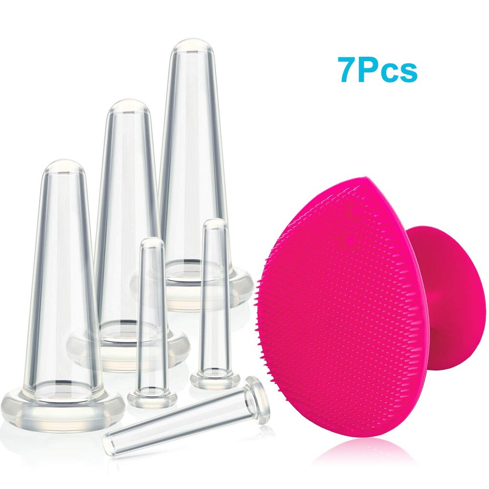 7Pcs Cupping Facial Set Voor Gezicht Eye Cupping Massage, facial Cupping Set Siliconen Cups Met Exfoliërende Borstel Voor Gezicht Hals Huid: Transparent