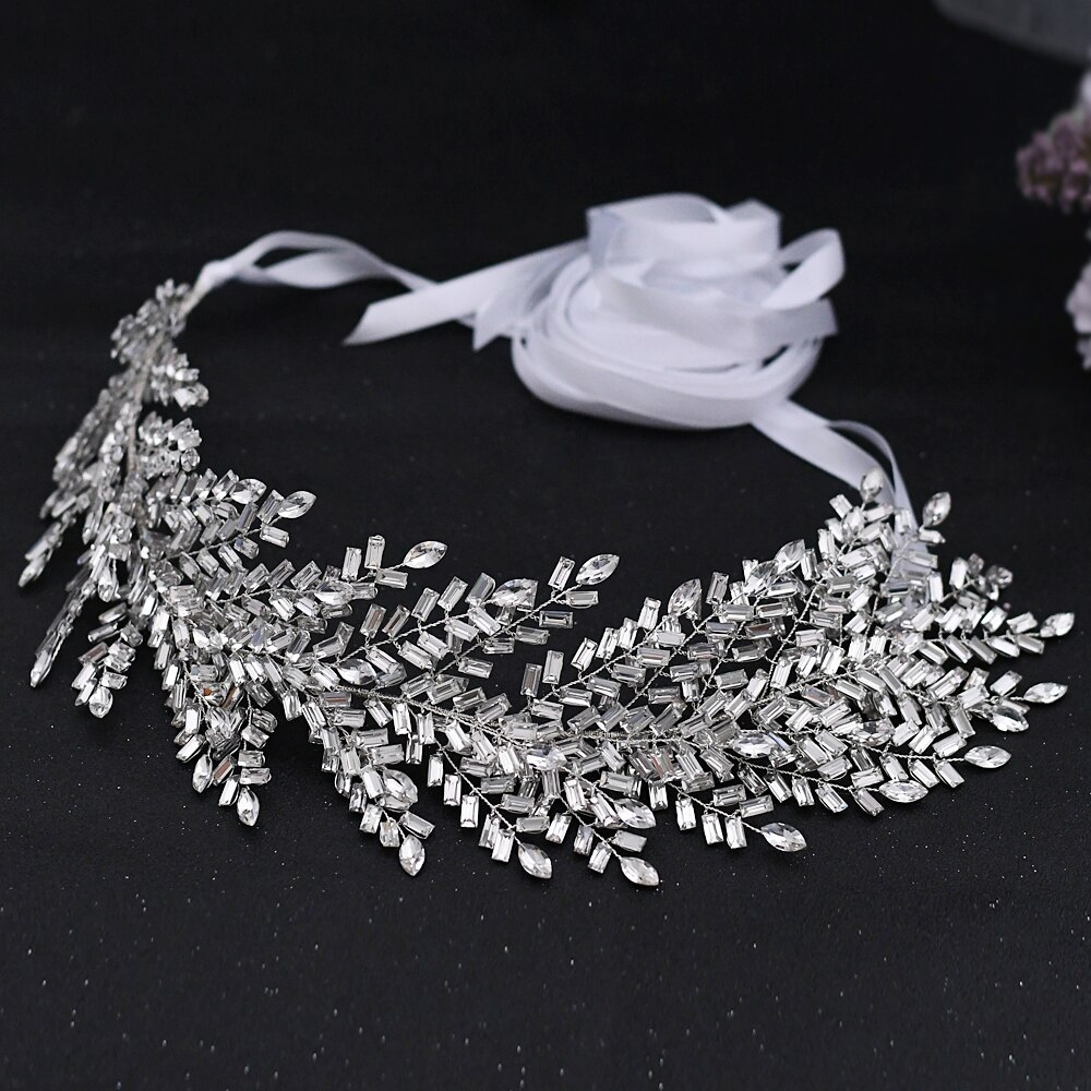 ZMSH312 Diamond Rhinestone Belts for Dresses Belt Silver Waist Belts Sparkle Belts for Women Dress Belt Flowers for Dresses: white ribbon