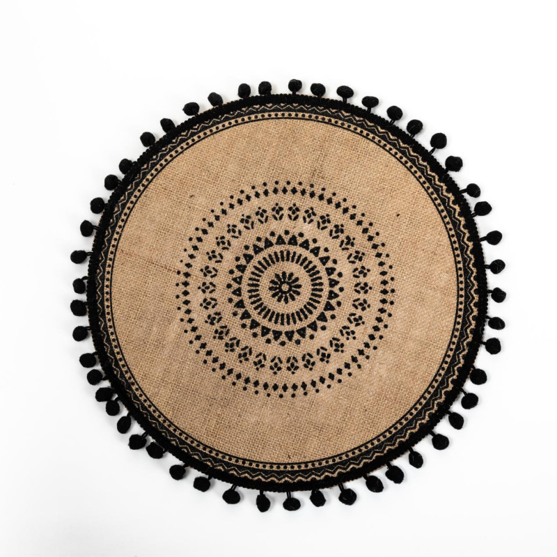 Napperon de Table à manger rond en Jute avec pompon, napperon tissé antidérapant, tapis isolant, dessous de verre pour café, décoration de la maison,: Color-10
