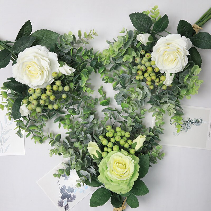 Artificial Roses Flower Bouquet Dining Table Wedding Home Wall Decoration Accessories Holding Flowers Valentine Day