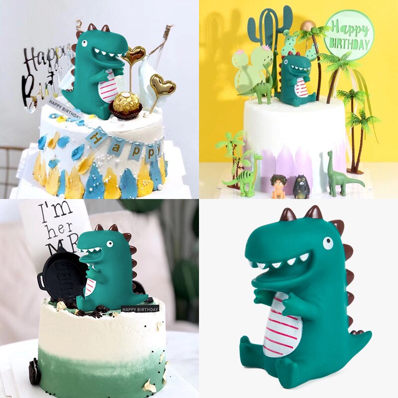 1Pcs Latex Grappige Dinosaurus Cake Topper Dinosaurus Glimlach Grote Tand Dinosaurus Birthday Party Decoratie Taart Decoratie Speelgoed
