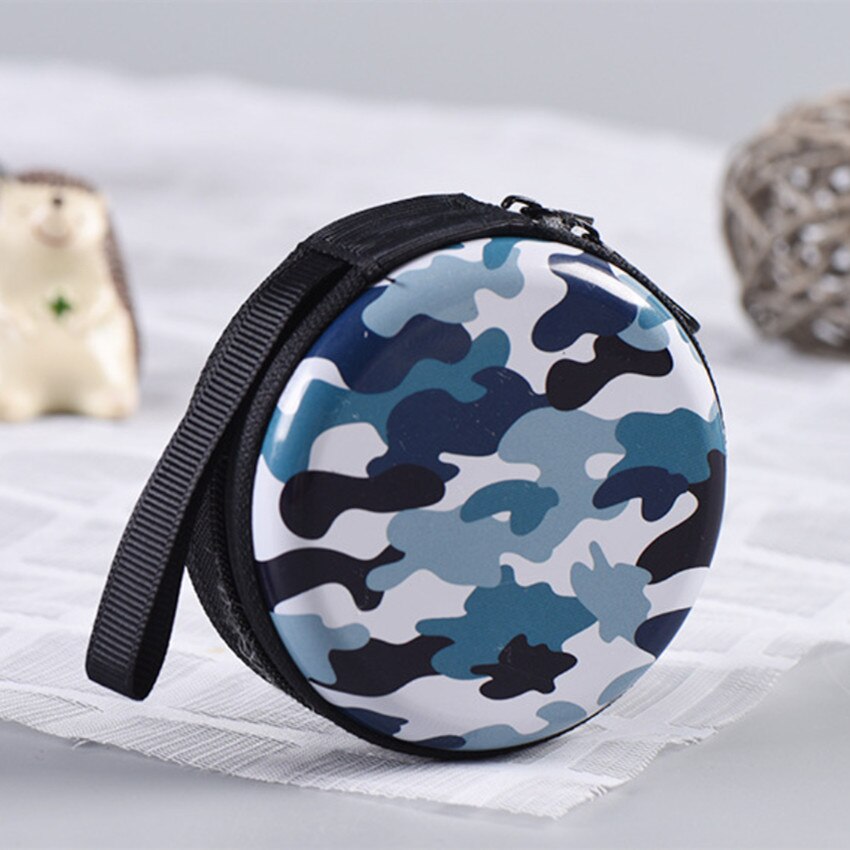 1PC Camouflage Style Headphone Holder Bag Candy Suitcase Portable Round Coin Purse Small Metal Candy Container Party X-max: 02