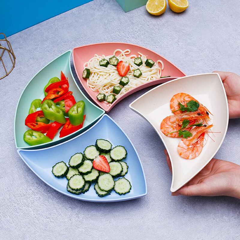 KATA-Juego de platos de paja de trigo para el hogar, vajilla creativa con bandeja para ensalada de frutas, juego de cubiertos, mesa en forma de abanico