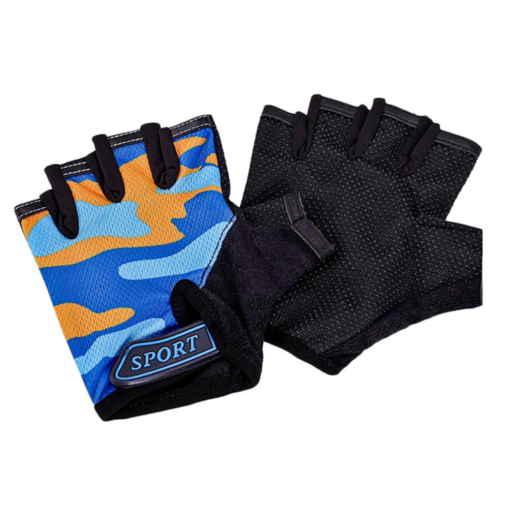 Children Cycling Half Finger Bicycle Gloves High Elastic Non-slip Child Kid Bike Gloves Riding Outdoor Camouflage Equipment: Camouflage orange