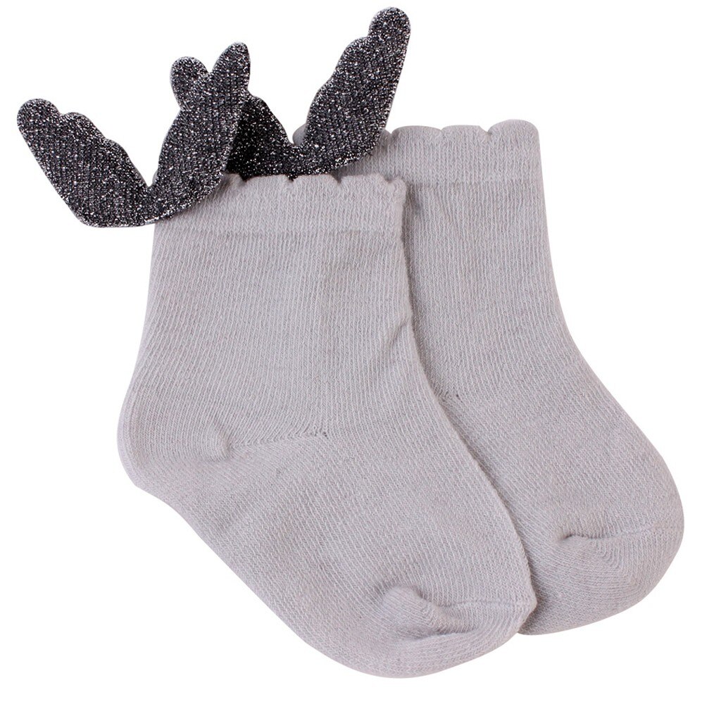 Air Conditioning Summer Cute Wing Cotton Baby Kids Girls Toddlers High Solid Color Socks Warm Cotton Baby Child Girl Socks: Gray / S