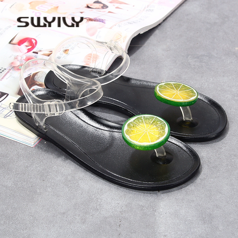 SWYIVY – sandales plates en PVC pour femmes, tongs à fruits antidérapantes, en gelée, de loisirs, de plage, grande taille, 40