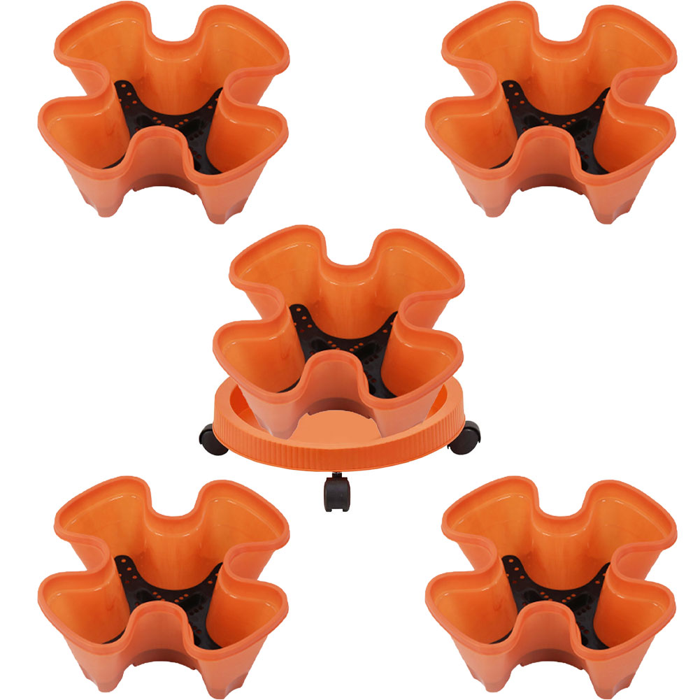 Stackable Flower Tower Multi-Layer Vertical Plant Planter Four Petal Plastic With Tray For Strawberry Vegetable Garden Balcony: Orange