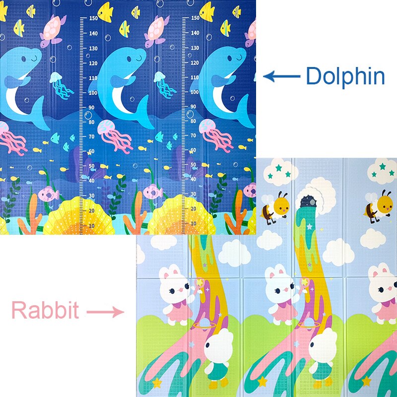 Kinderspielmatten, faltbare babyspielmatte, wasserdicht, für kleinkinder, #39 1cm dicke, weiche krabbelmatte aus xpe-schaum, wasserdichter kinderteppich: Delfinkaninchen / 200 x 180 x 1cm