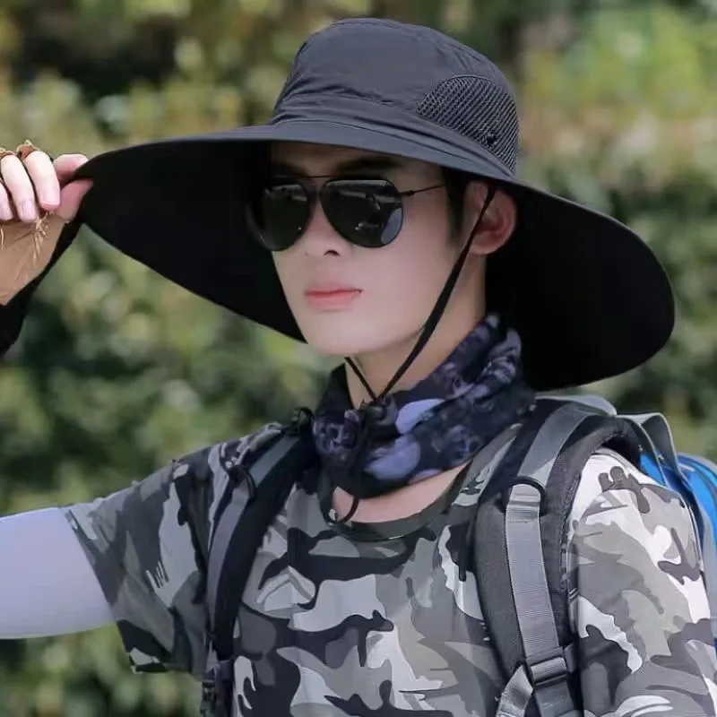 Gorra de pesca para viajes al aire libre, sombrero de sol de ala grande para hombre, sombrero de escalada de montaña, sombrero de pescador, sombrero de protección solar impermeable para hombres An: Negro