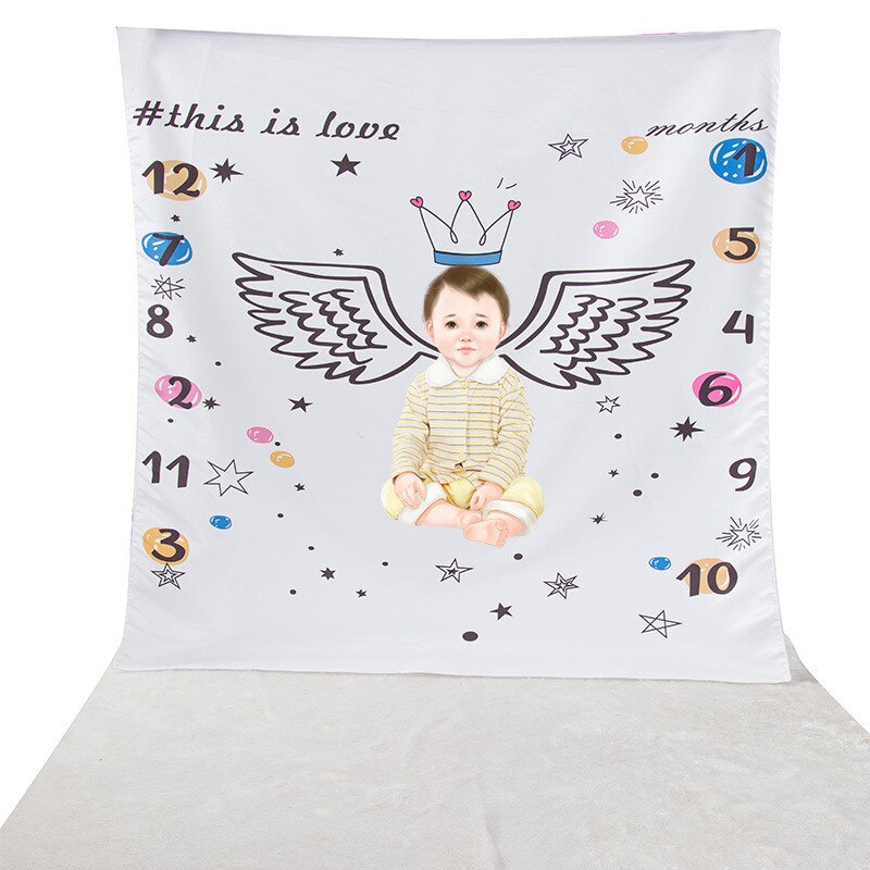 Baby Baby Milestone Cartoon Patroon Foto Props Achtergrond Dekens Spelen Matten Achtergrond Doek Kalender Foto Accessoires