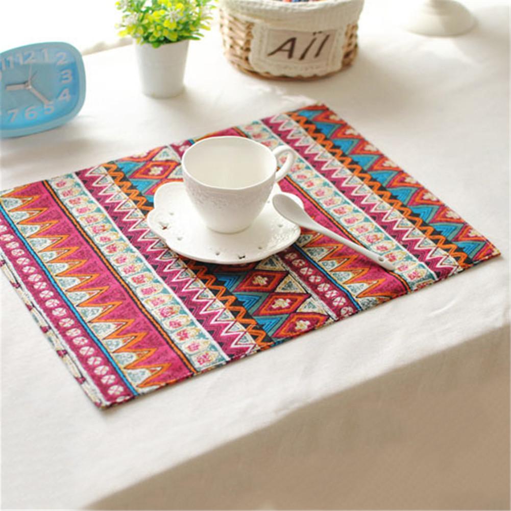 Salvamanteles de tela de lino y algodón, estilo étnico, distintivo, posavasos, tapete de mesa a prueba de calor