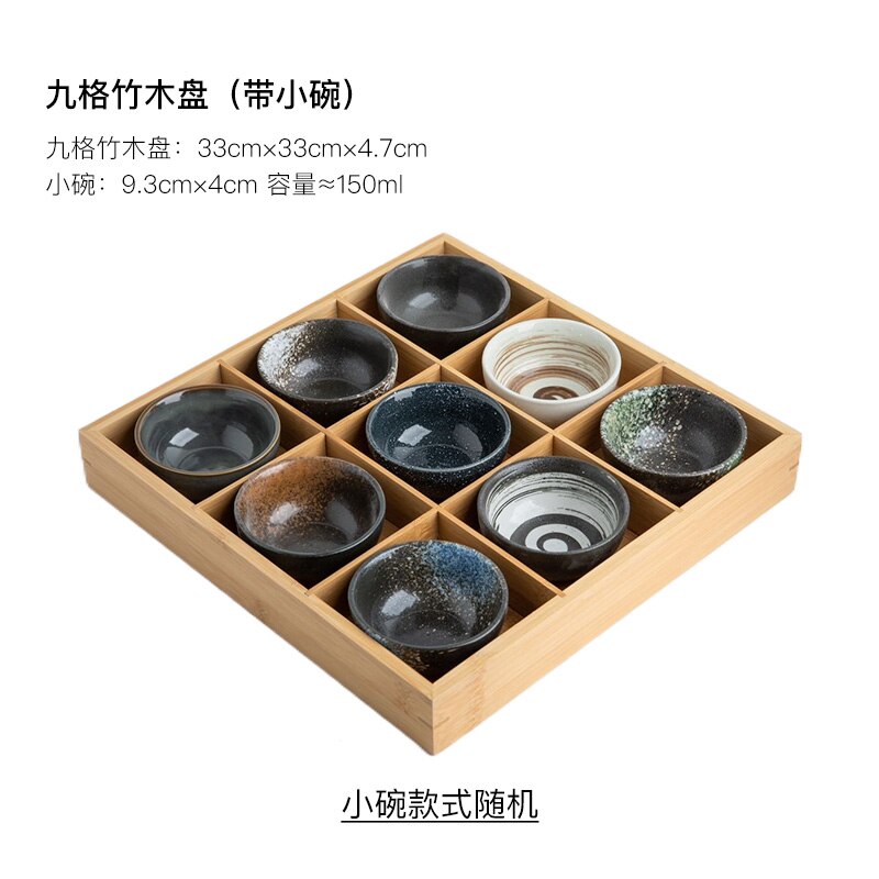 Japanese Style Nine Grid Plate Pot Tableware Barbecue Restaurant Bamboo and Wood Grid Plate Dishes Sushi Sauce Bowl