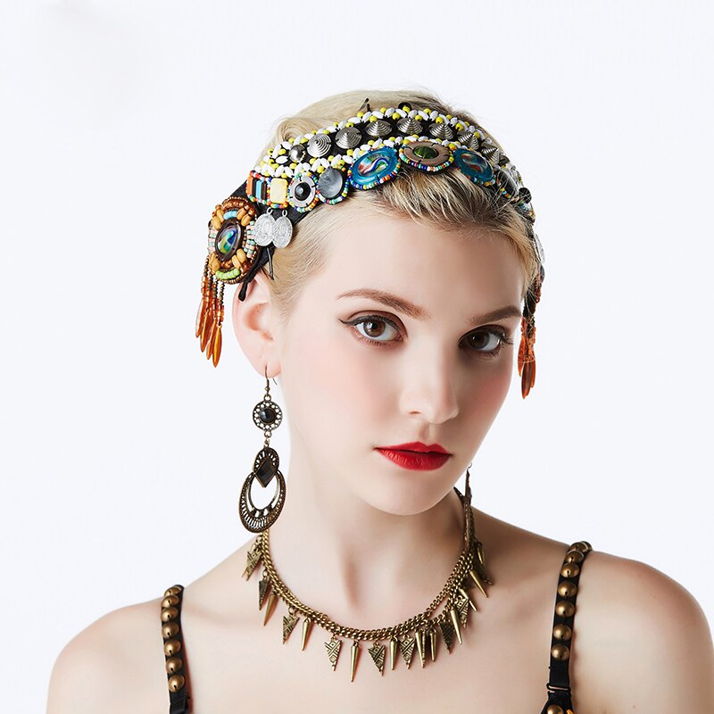 Tribal Belly Dance Accessories Women Headpieces Dance Headbands Bellydance Beads Rhinestones Gypsy Vintage Headbands
